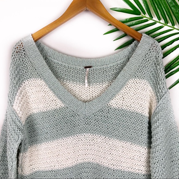 Free People Knitted Sweater Striped V Neck Small - Picture 3 of 5
